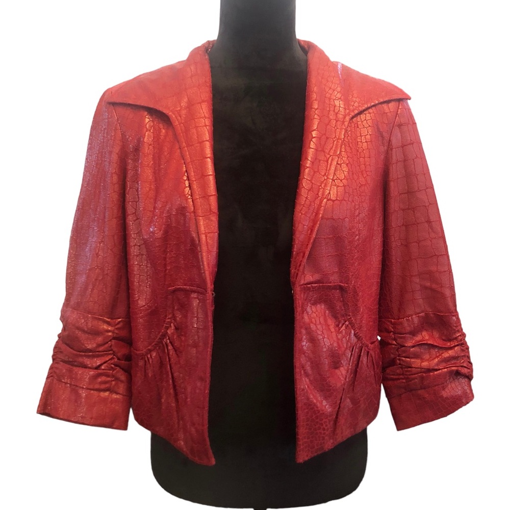 Anthracite Red Faux Crocodile Moto Jacket size 6 - Picture 7 of 11